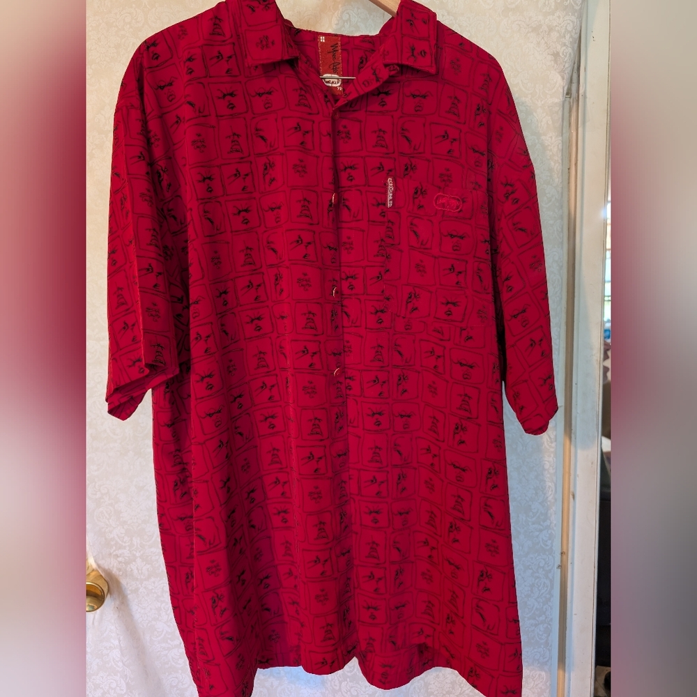 Marc Ecko Vintage Red Faces Button Down Shirt‎ Sz. XL